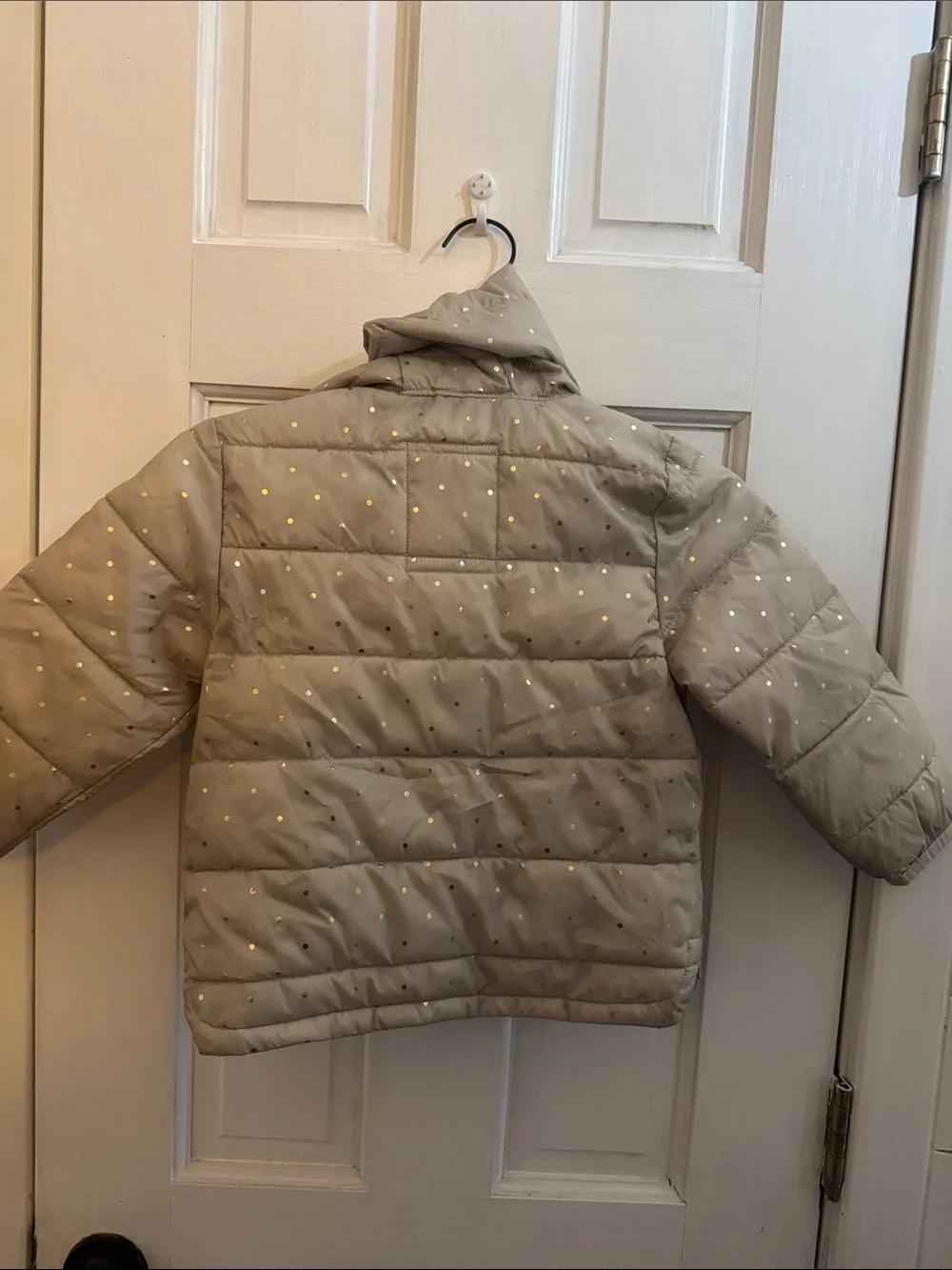GAP Kids Light Taupe Puffer Jacket with Gold Dot Accents